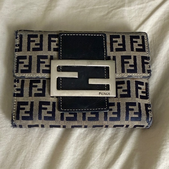 Fendi Handbags - FENDI Zucchino Jeans Pattern Trifold Wallet Leather Vintage